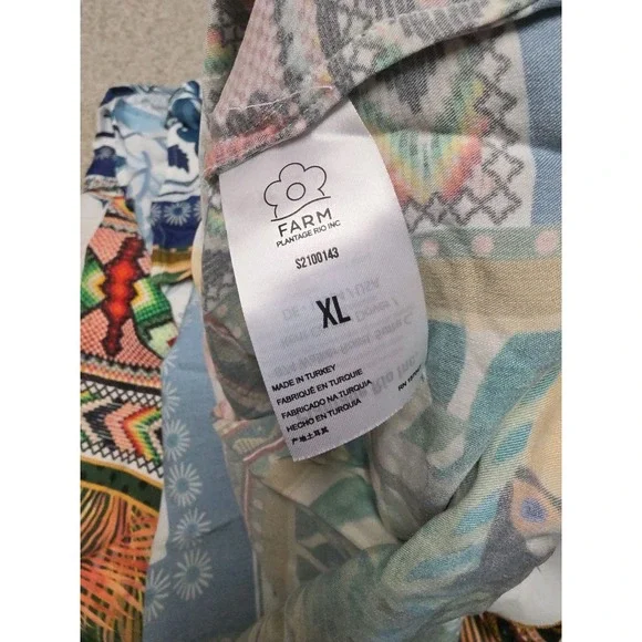 Farm Rio Tropical Mixed Scarfs Patterned Button Up Shirt Sz XL Beach Vacation - Picture 6 of 9